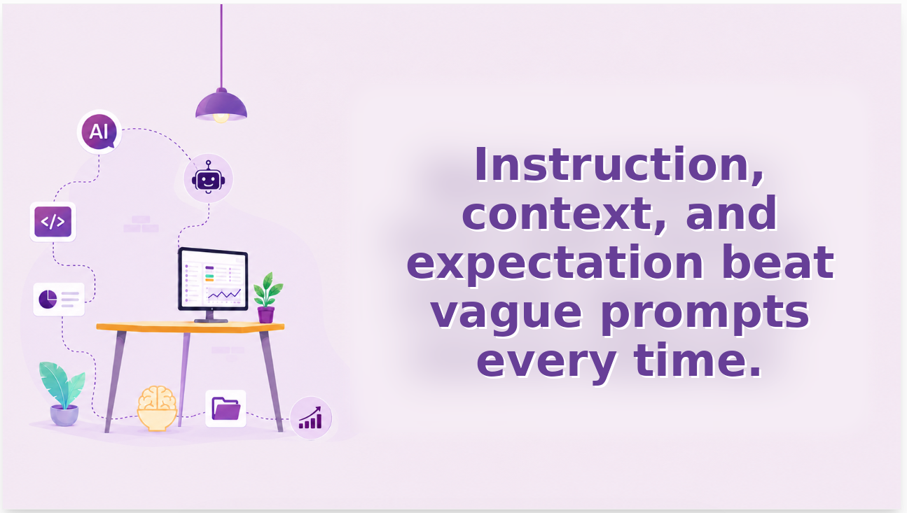 Instruction, context, and expectation turn vague prompts into useful Odoo AI output